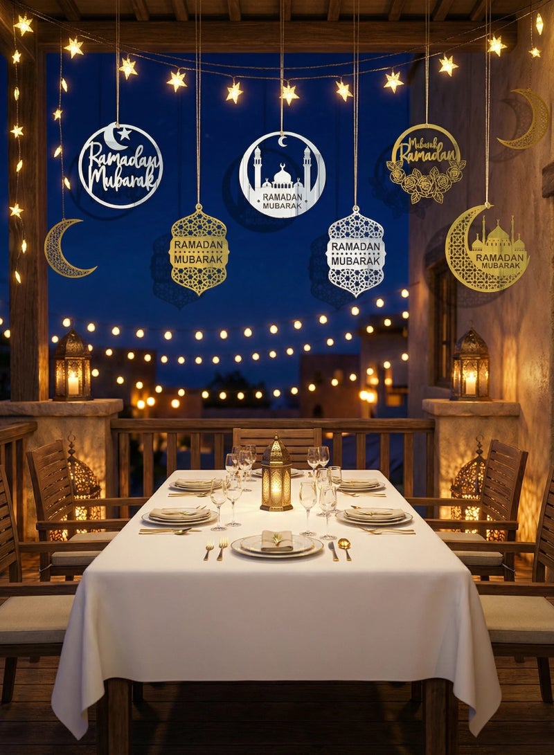 لافتة باب ذهبية من الأكريليك مكتوب عليها "رمضان كريم"، لوحة جدارية إسلامية دائرية مجوفة للمسجد بمناسبة رمضان وعيد الفطر، ديكور منزلي إسلامي أنيق لغرفة المعيشة أو غرفة الحفلات، تصميم داخلي للمنزل - Image 4